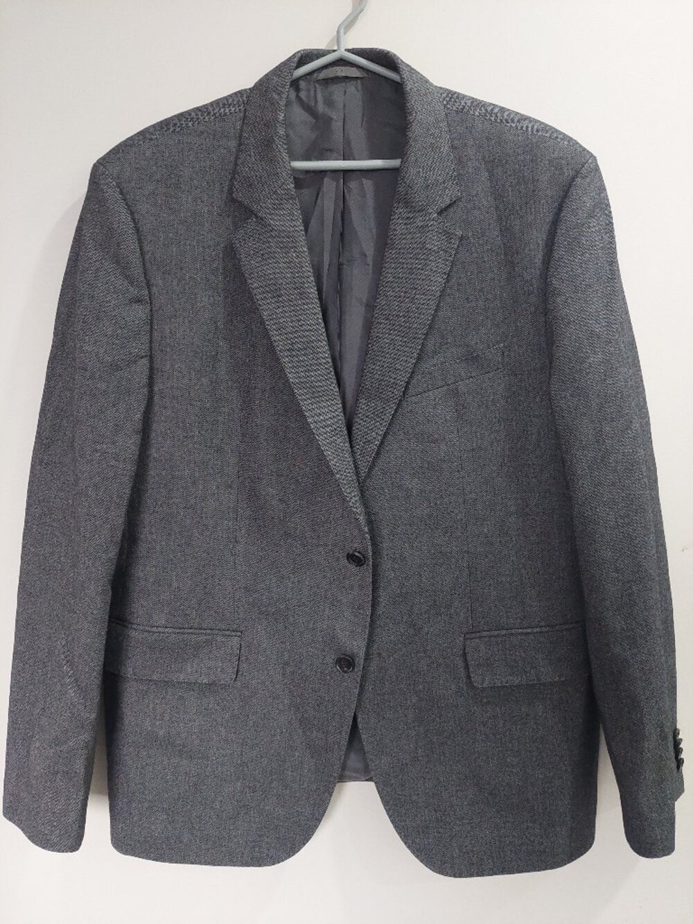 HUGO BOSS Men's 48R The Jones 1 Grey Herringbone Textured Blazer 100% Cotton